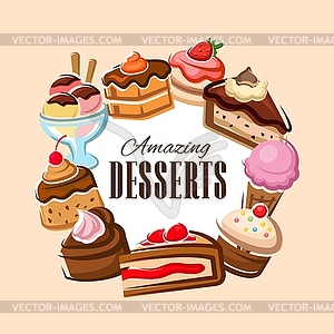 Cake, cupcake, muffin and ice cream. Dessert food - vector clipart