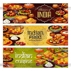 Indian curry, pilau, soups, rice desserts and cake - vector clipart