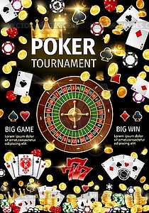 Poker cards, dice, chips and money. Gambling game - vector clip art