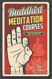 Om mudra hand, yogi and lotus. Buddhism religion - vector clipart