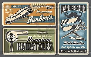 Barbershop chair, haircut machine, straight razor - vector clip art