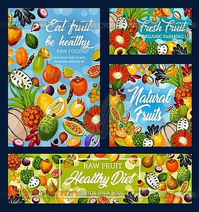 Exotic fruits and berries. Diet food and detox - color vector clipart