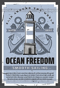 Nautical anchors, sea lighthouse and sailing ships - vector clipart / vector image