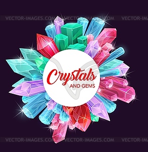 Crystals, gems, quartz, amethyst, diamond frame - vector clipart