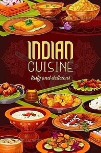 Indian vegetable stew, rice, cheese and meat curry - royalty-free vector image