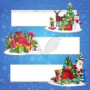 Santa and snowman with gifts. Christmas banners - vector clipart