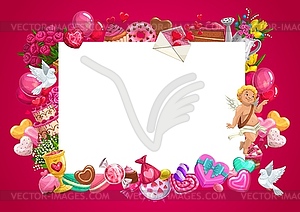 Valentines Day gifts, Cupid, Love hearts frame - vector image