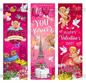 День Святого Валентина романтическая пара, сердца и амуров - рисунок в векторном формате