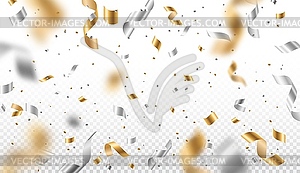 Falling confetti, tinsel and ribbons background - royalty-free vector image