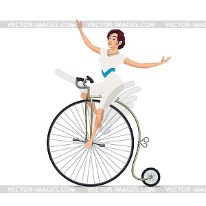 Girl acrobat on bicycle. Circus carnival show - vector image