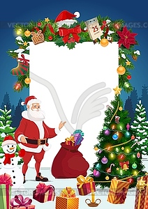 Santa, snowman with Christmas tree and signboard - vector EPS clipart