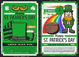 Зеленое пиво, ирландский гном, гвоздика. День Патрика - векторизованное изображение клипарта