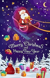 Santa sleigh with Chistmas and New Year gifts - vector clip art