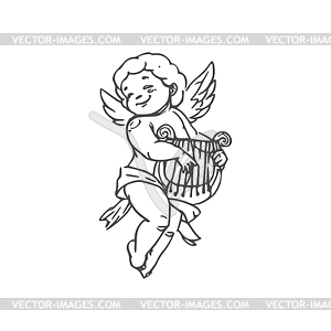 Amur playing on harp character - vector clipart