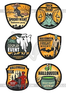 Halloween monster icons of ghost, zombie, pumpkin - vector clip art