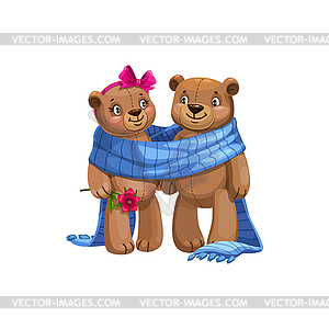 Bears lovers in blanket toys - vector image