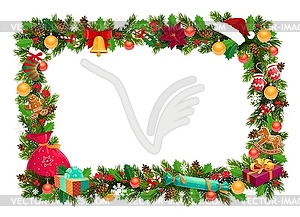 Frame, Christmas decor, Xmas tree branches - vector clipart