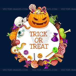 Halloween candies, pumpkins, jellies and lollipops - vector clip art