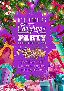 Christmas gifts and presents. Xmas party poster - vector clip art