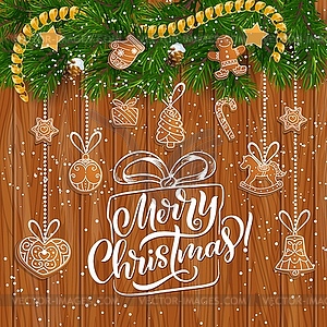 Рождественский галанд с пряником, звездой и снегом - векторное изображение клипарта