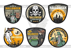 Ghost, witch, skull, moon and bat. Halloween icons - vector clipart