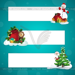 Санта, снеговик и рождественские подарки. Рождественские баннеры - векторное изображение