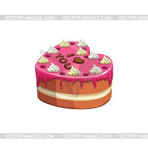 Cake of heart shape, romantic dessert - vector image