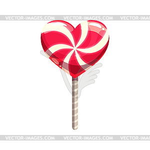 Lollipop on stick, heart shape candy - vector clip art