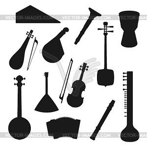 Folk and classic music instrument silhouettes - royalty-free vector clipart