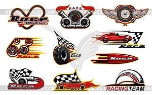 Sport racing, motor races icons - vector image