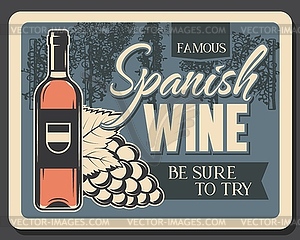 Spanish wine, winery shop and vineyard grape - vector image