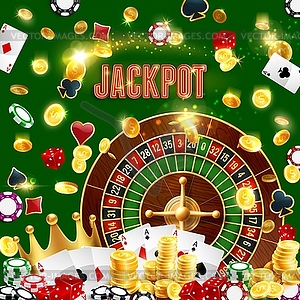 Casino poker, wheel of fortune, gamble jackpot - color vector clipart