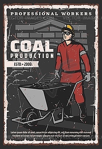 Miner profession, coal mining production industry - vector clipart