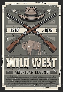 Wild West American legend, sheriff hat and rifles - vector clipart