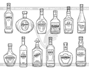 Premium Vector | Alcohol sketch drinks bottles engraving black and white  vintage style