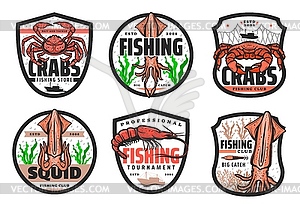 Fishing, fish seafood fishery market, fisher club - vector image