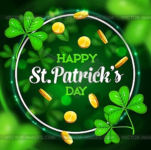 St Patrick day shamrock and leprechaun gold coins - stock vector clipart