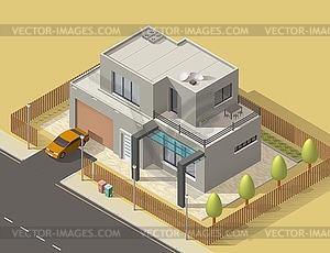 House building isometric icon of villa with garden - vector clip art