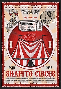 Circus elephant and acrobat with carnival top tent - vector image