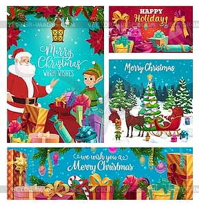 Santa Claus and Elf helper, winter holidays - stock vector clipart