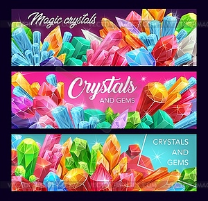 Magic crystals, presious gemstones and minerals - vector clipart