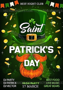 St. Patrick day, leprechaun hat and gold, shamrock - vector clipart