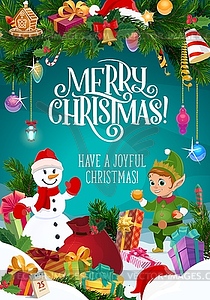 Снеговик, рождественский эльф, рождественские подарки и подарки - клипарт в векторе / векторное изображение