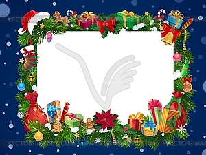 Christmas gifts garland with blank card in center - vector clipart