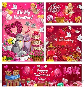 Valentines Day romantic love gifts, hearts, roses - vector clipart / vector image