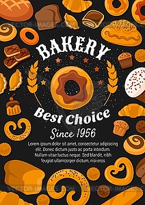 Bread and bakery food, patisserie pastry shop - vector image
