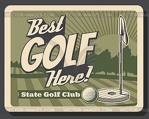 Golf club green course and tee, professional sport - color vector clipart