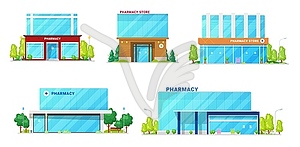 Pharmacy, drug store buildings architecture - vector image