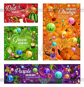 Healthy food, color diet fruits and vegetables - royalty-free vector clipart