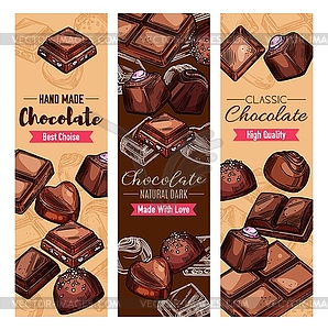 Chocolate sweets, black and milk choco candies - vector image